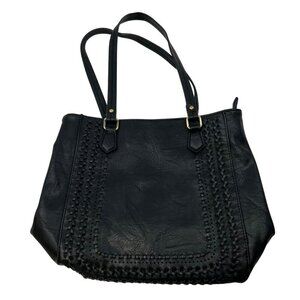 Madison West Faux Leather Shoulder Bag Zip Close Black